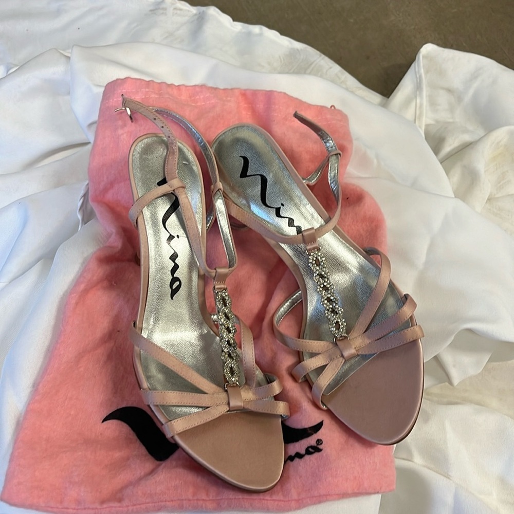Nina Pink Satin with Rhinestone Strap 7.5